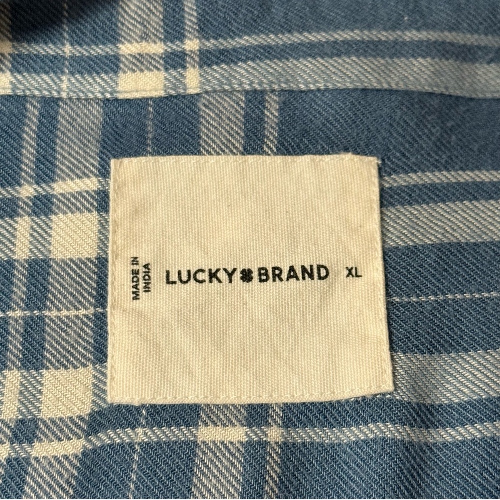 Lucky Brand Cloud Plaid Boyfriend Flannel Shirt Size XL Lightweight Soft Top - Picture 3 of 6